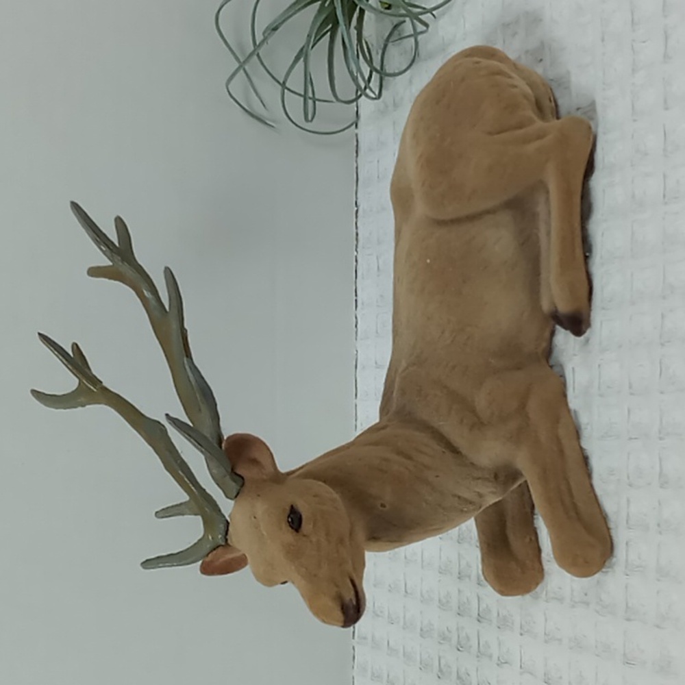 Vintage Flocked Plastic Reindeer/Buck/Deer Laying Down 1960's
